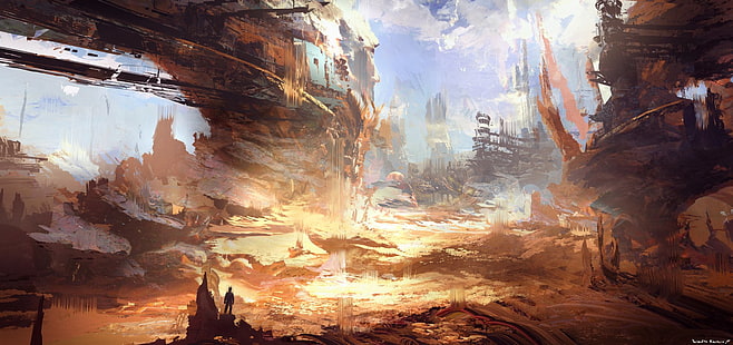 Ciencia ficción, post apocalíptico, desierto, paisaje, roca, ruina, Fondo de pantalla HD HD wallpaper