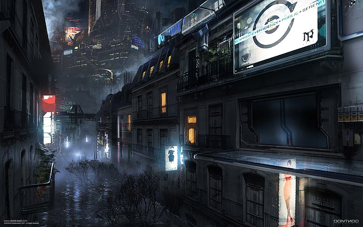 lighted signboards, futuristic city, futuristic, science fiction, HD wallpaper