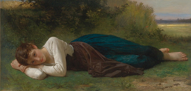 Mädchen, Kunst, luminos, Malerei, Sommer, William Adolphe Bouguereau, Pictura, Frau, HD-Hintergrundbild HD wallpaper