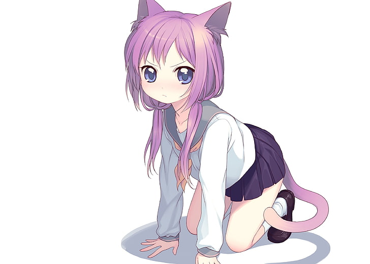 menina gato, meninas anime, nekomimi, orelhas de animais, HD papel de parede