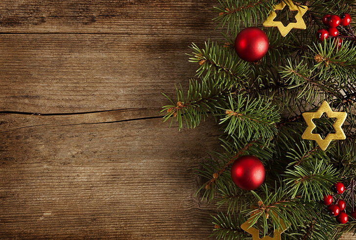 decorações de bola bugiganga vermelha, inverno, férias, bolas, estrela, feliz natal, decoração de natal, decorações de natal, HD papel de parede