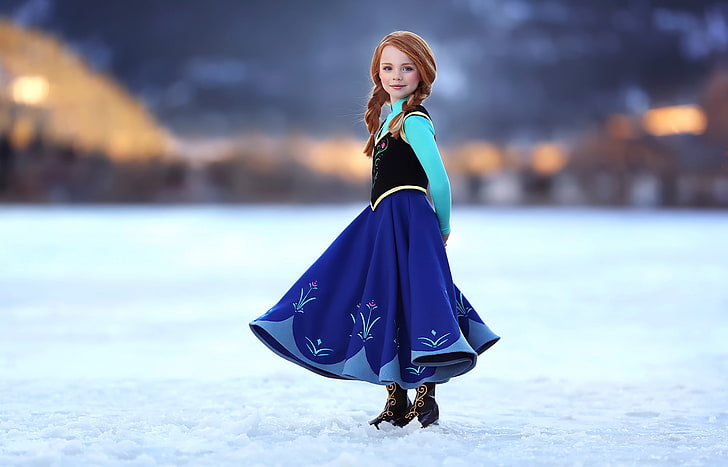 flickans Disney Queen Elsa-kostym, leende, flicka, flätor, rödhårig, Little Princess, HD tapet