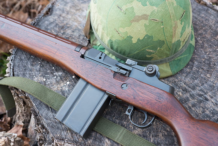 helmet, A semi-automatic rifle, Springfield M1A, HD wallpaper