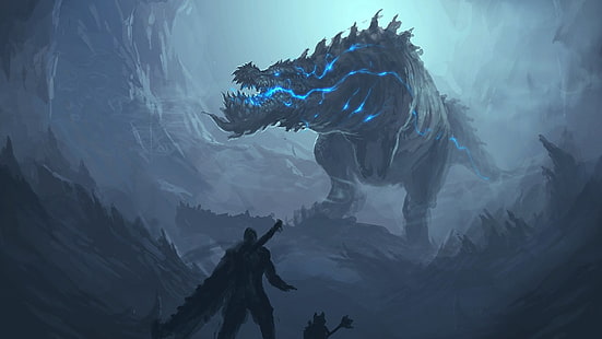 обои с синим и черным драконом, существо, зубы, Monster Hunter, Deviljho, HD обои HD wallpaper