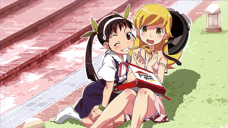 Monogatari-Serie, Hachikuji Mayoi, Oshino Shinobu, Anime-Mädchen, HD-Hintergrundbild