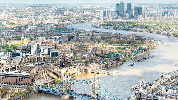 Bâtiment en béton blanc et brun, ville, rivière, Londres, Tamise, Fond d'écran HD
