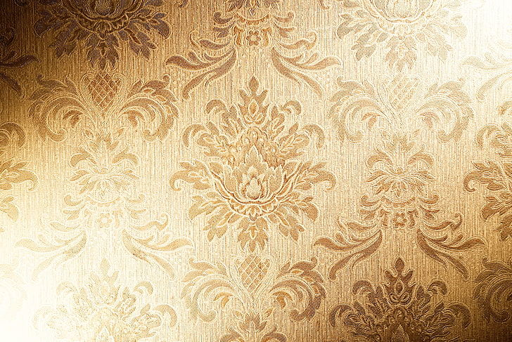 marrom floral têxtil, ouro, papel de parede, textura, tecido, vintage, HD papel de parede