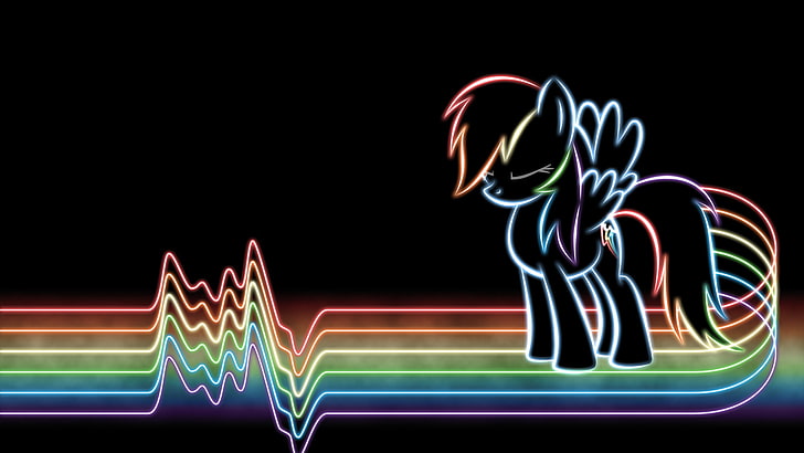 My Little Pony Rainbow Dash илюстрация, линия, дъга, неон, линии, моето малко пони, тире дъга, mlp, тире, HD тапет