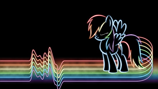 My Little Pony Rainbow Dash иллюстрация, линия, радуга, неон, линии, мой маленький пони, радуга, тире, mlp, тире, HD обои HD wallpaper
