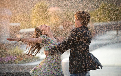 Двойка, танц, щастие, дъжд, мокро, любов, HD тапет HD wallpaper