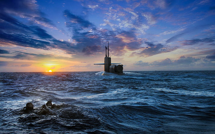 Submarine surfaced, sea, sunset, Submarine, Surfaced, Sea, Sunset, HD  wallpaper | Wallpaperbetter