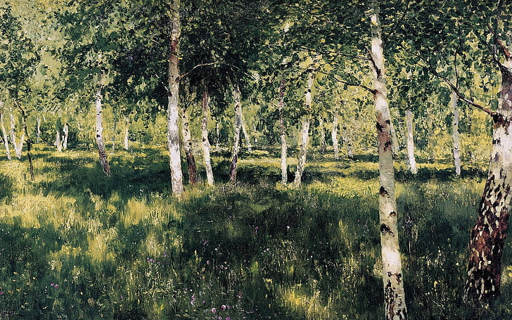 tronco de árbol marrón, naturaleza, árboles, bosque, pintura al óleo, Fondo de pantalla HD