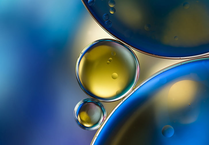 вода, макро, пузырьки, масло, масляные круги, HD обои