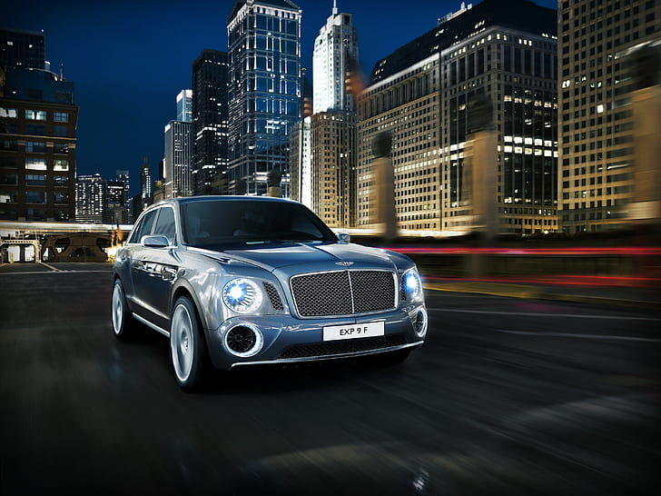 the city, photo, blue, Bentley, car, 2012, front, EXP 9 F, luxury, HD wallpaper