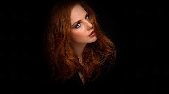 women, model, face, portrait, redhead, black background, HD wallpaper HD wallpaper