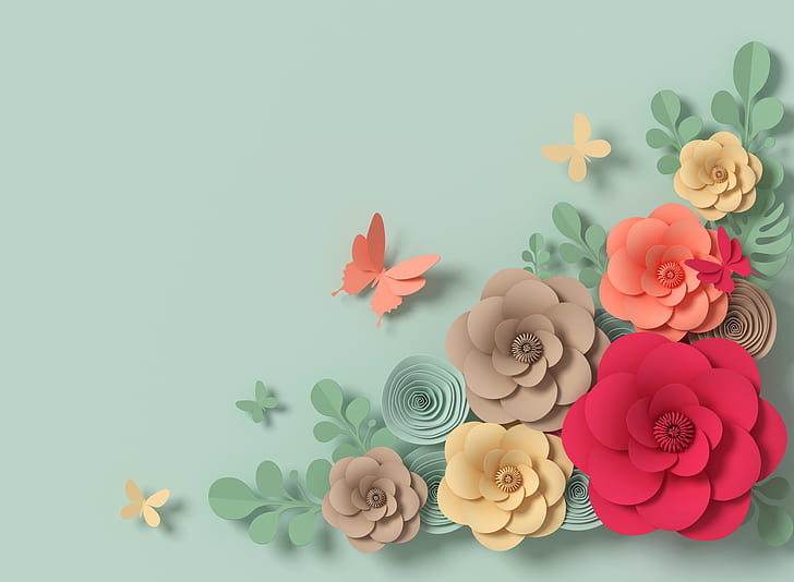 Flores, Flor, Borboleta, Colorido, Floral, Pastel, HD papel de parede