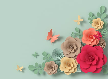  Flowers, Flower, Butterfly, Colorful, Floral, Pastel, HD wallpaper HD wallpaper