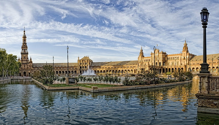Monumen, Plaza de España, Seville, Spanyol, Wallpaper HD