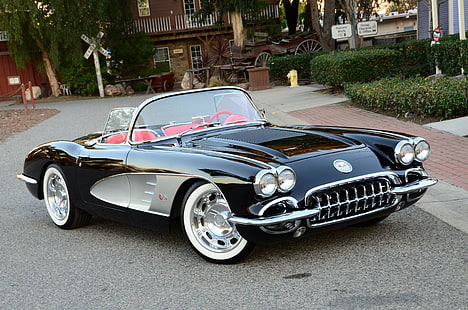 (c1), 1958, mobil, chevy, corvette, dimodifikasi, Wallpaper HD HD wallpaper