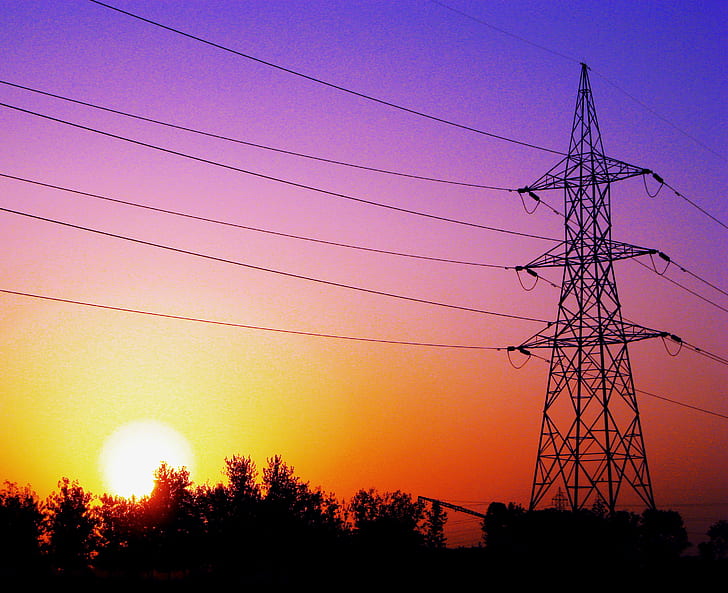 photo of electric tower during golden hour, light, Sun, day, Wires, at night, photo, electric tower, golden hour, sunset, sunrise, transform, transformer, nature, trees, red  blue, blue  sky, Flickr, Estrellas, electricity, power Line, cable, fuel and Power Generation, electricity Pylon, technology, tower, energy, silhouette, sky, power, dusk, industry, power Supply, steel, HD wallpaper