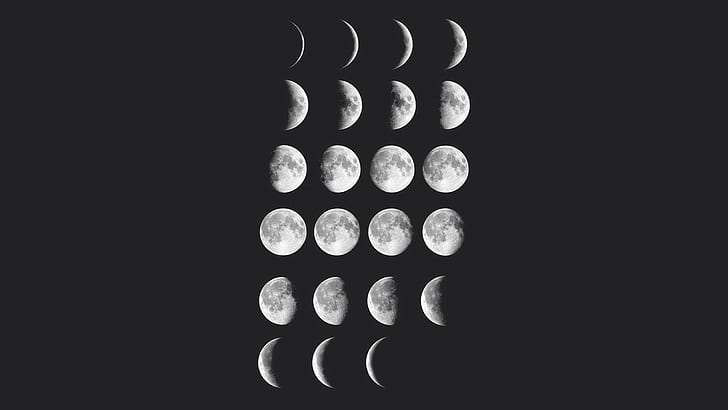 Луна, полная луна, полумесяц, луна, полная луна, полумесяц, HD обои