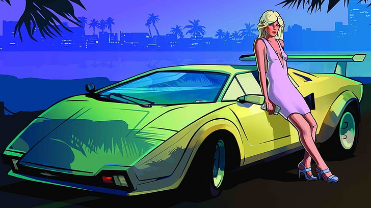 Grand Theft Auto Vice City, sports car, city, women, heels, luxury, Grand Theft Auto, HD wallpaper