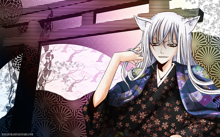 White haired anime illustration, flowers, guy, kimono, ears, Kamisaa The  Hajimemashita, HD wallpaper | Wallpaperbetter