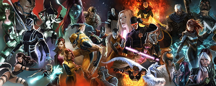 fondo de pantalla de personajes, cómics, Marvel Comics, Wolverine, Cyclops, Nightcrawler, Beast (personaje), Rogue (personaje), Jean Gray, Storm (personaje), Gambit, Jubilee, superhéroe, superheroínas, Deadpool, Charles Xavier, Fondo de pantalla HD