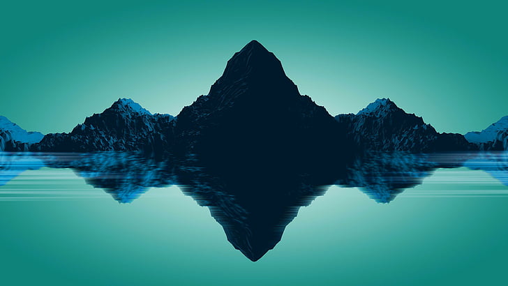 mountain, low poly art, low poly, lowpoly, mountains, reflection, digital art, angle, landscape, artwork, art, blue, graphics, HD wallpaper