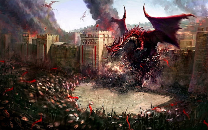 драконы городская стена-Фэнтези дизайн HD обои, Dungeons and Dragon wallpaper, HD обои