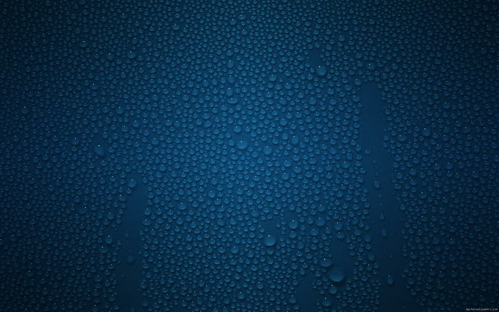 Water drops on a blue background, drop, water, blue, bubble, diverse, HD wallpaper