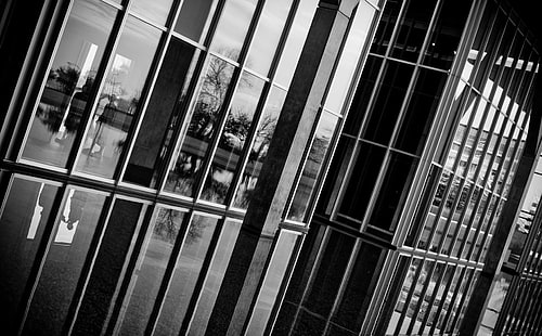 Architecture Dot Com, сиви стъклени стени, Черно и бяло, Архитектура, Музей, Тексас, САЩ, 2011, Съединени американски щати, Форт Уърт, Музей на модерното изкуство Форт Уърт, Тадао Андо, Модерният, Западен Тексас, Дму Далас, HD тапет HD wallpaper