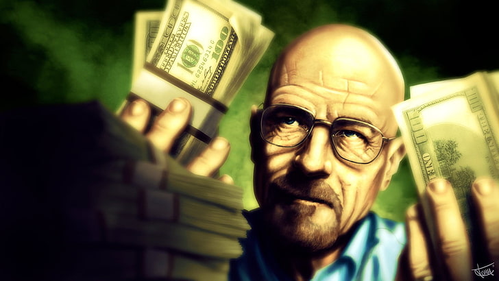 man holding dollars illustration, Breaking Bad, Walter White, money, HD wallpaper