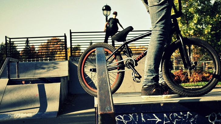 svart BMX-cykel, BMX, skatepark, HD tapet