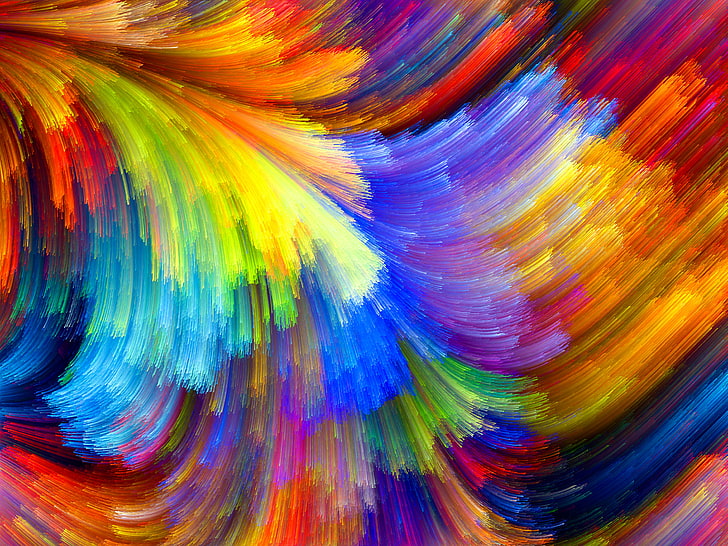 разноцветная абстрактная живопись, узор, краски, цвет, радуга, объем, пятно, рельеф, HD обои