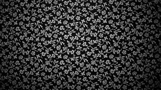 papel de parede floral preto e cinza, padrão, monocromático, HD papel de parede HD wallpaper
