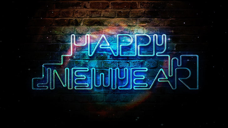 happy new year neon sign, new year, 2013, marry, HD wallpaper