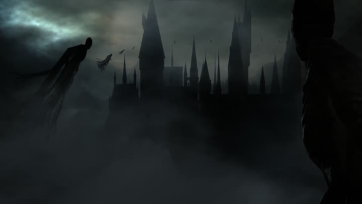 Хогуортс, Диментори (Хари Потър), нощ, зловещ, замък, HD тапет