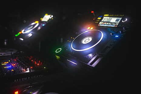 black DJ controller, turntables, mixing consoles, HD wallpaper HD wallpaper