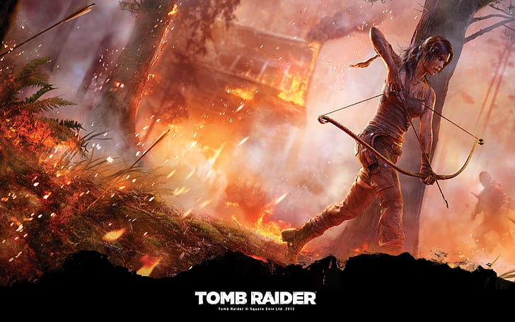 Tomb Raider Lara Croft Bow Arrow Fire HD, video games, fire, bow, tomb, raider, arrow, lara, croft, HD wallpaper