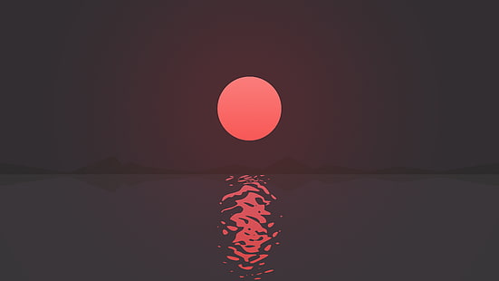 bulan purnama, matahari, minimalis, gunung, refleksi, laut, Wallpaper HD HD wallpaper