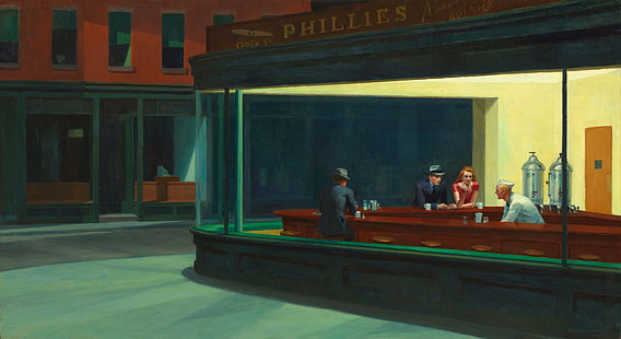 Edward Hopper konstverk målning Nighthawks klassisk konst middag, HD tapet HD wallpaper