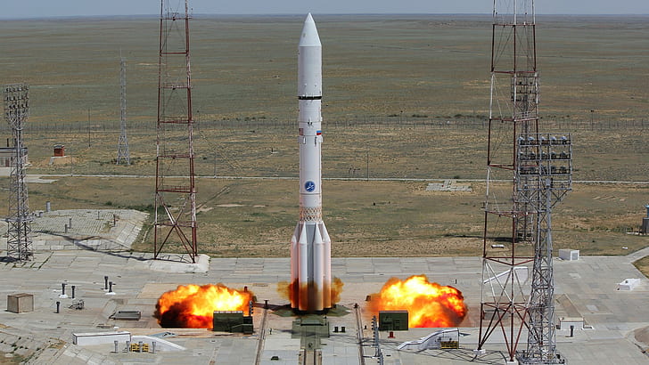 Roscosmos, cosmodrome de Baïkonour, fusée, Fond d'écran HD
