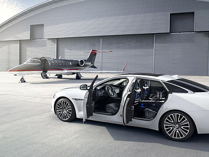 runway, Jaguar XJ, test drive, sports car, review, supercar, X351, luxury cars, aircraft, HD wallpaper HD wallpaper