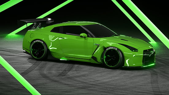 Nissan GTR, verde, coelho de foguete, HD papel de parede HD wallpaper