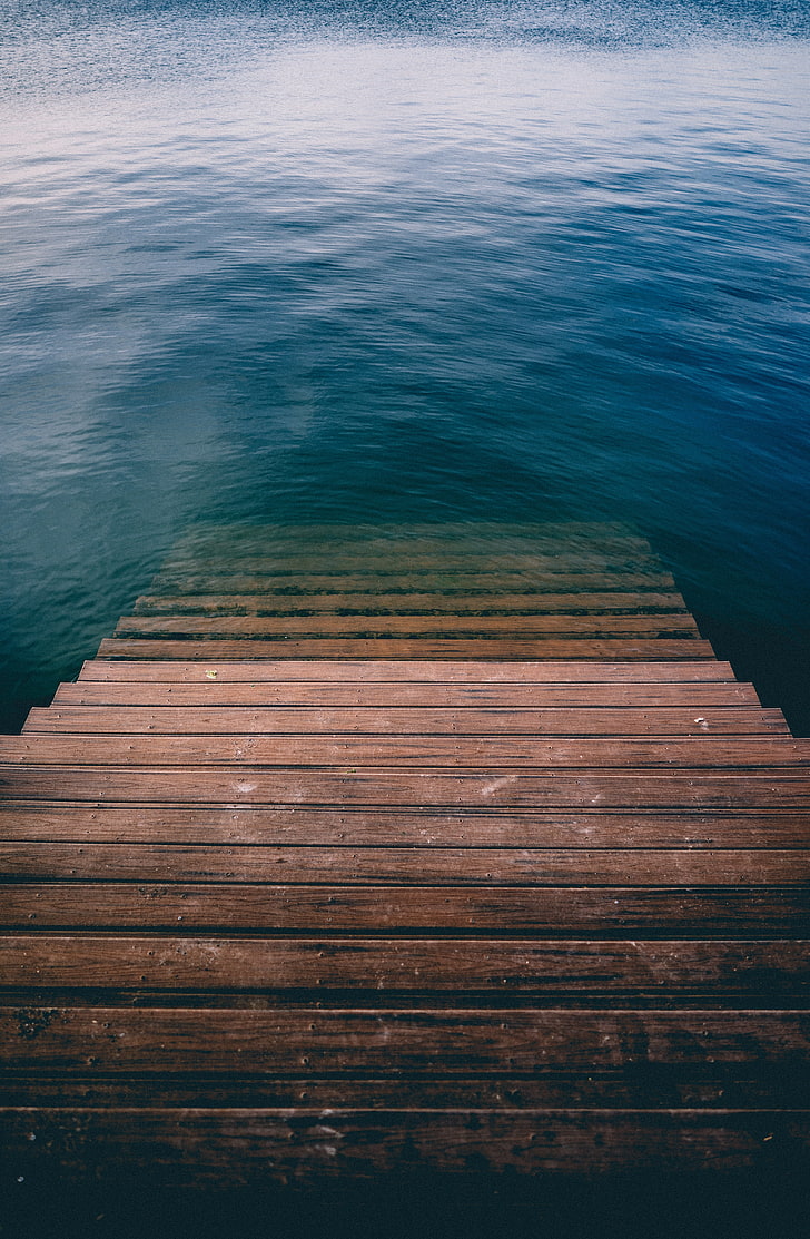 brown wooden staircase, nature, water, wood, HD wallpaper