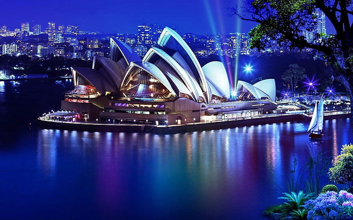 Sidney Opera House, pera house, sydney, night, lights, HD wallpaper