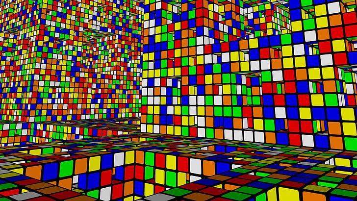 arte digital azulejos cuadrado colorido cubo 3d rubiks cube, Fondo de pantalla HD