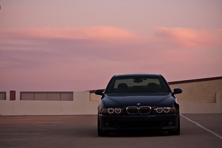 BMW, czarny, zachód słońca, E39, M5, Tapety HD
