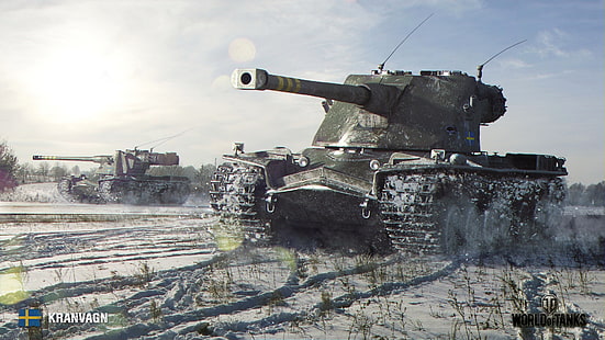 Tapeta cyfrowa World of Tanks, zima, pole, słońce, śnieg, czołg, ofensywne, ciężkie, World of Tanks, szwedzki, KRANVAGN, Tapety HD HD wallpaper